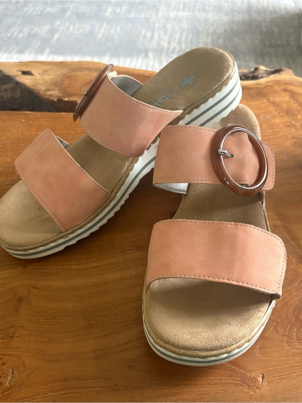 Rieker Comfort Slide Sandals with Buckle in Coral Pink - Women